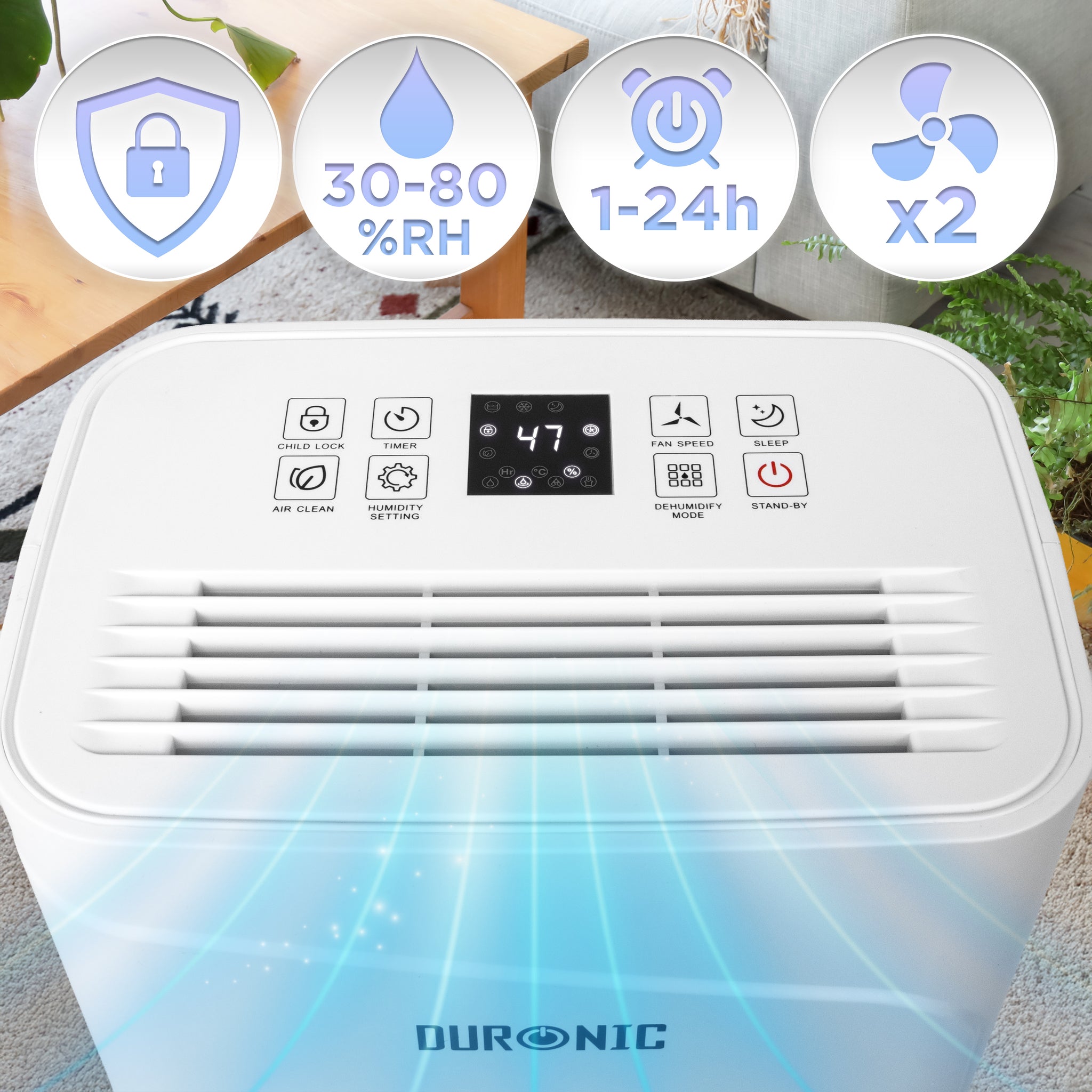 Duronic DH121 Deumidificatore 12L/Giorno 300W, Deumidificatore Casa Silenzioso 36dB con Serbatoio 2,1L, Antimuffa Umidità Muffa Bagno Camera Cantina, Timer 24h Scarico Continuo, Deumidificatore Aria