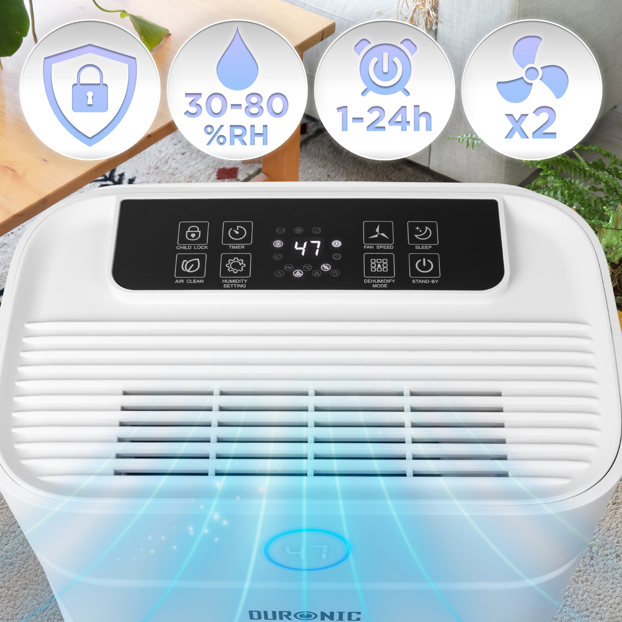 Duronic DH201 Deumidificatore 20L/Giorno 440W, Deumidificatore Casa Potente con Serbatoio 5,1L, Antimuffa Umidità Muffa Condensa Bagno Camera Cantina, Timer 24h Scarico Continuo, Silenzioso