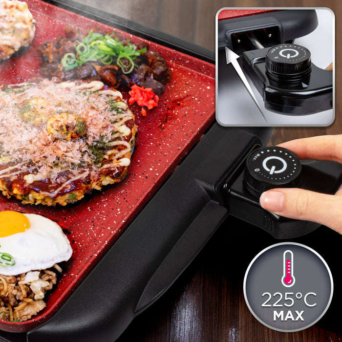 Duronic GP25 Piastra elettrica Antiaderente 2000W Vassoio Scaldavivande, Griglia XL in Ceramica al Titanio, Termostato Regolabile e Removibile Grill fino a 225°C Plancha nero