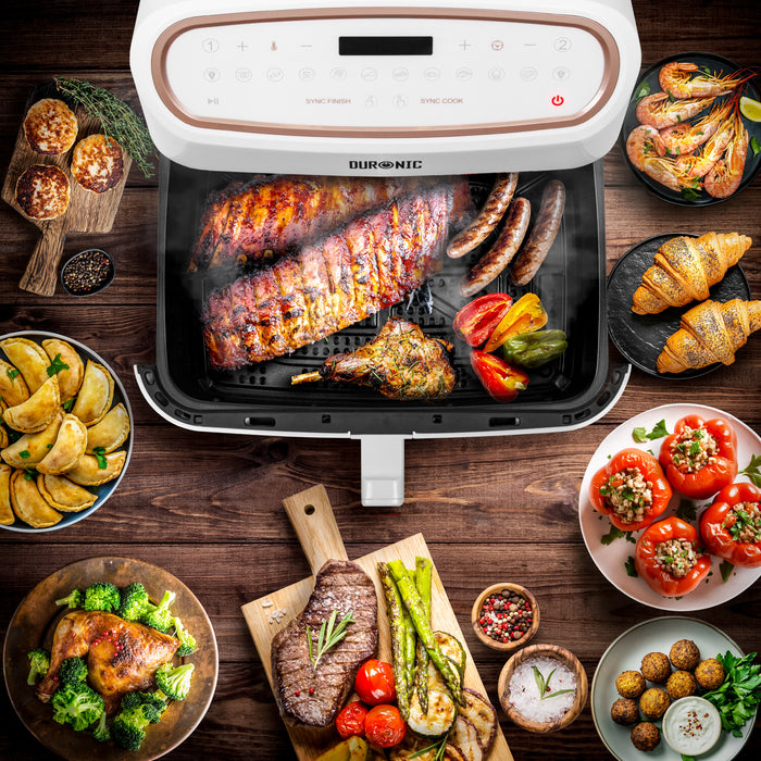 Duronic AFD1 WE Cassetto grande per friggitrice ad aria AF14, AF24 e AF34, Vassoio di cottura 10L, Contenitore per friggitrice ad aria, Carne sana per tutta la famiglia, Opzione Sync Cook, Bianco