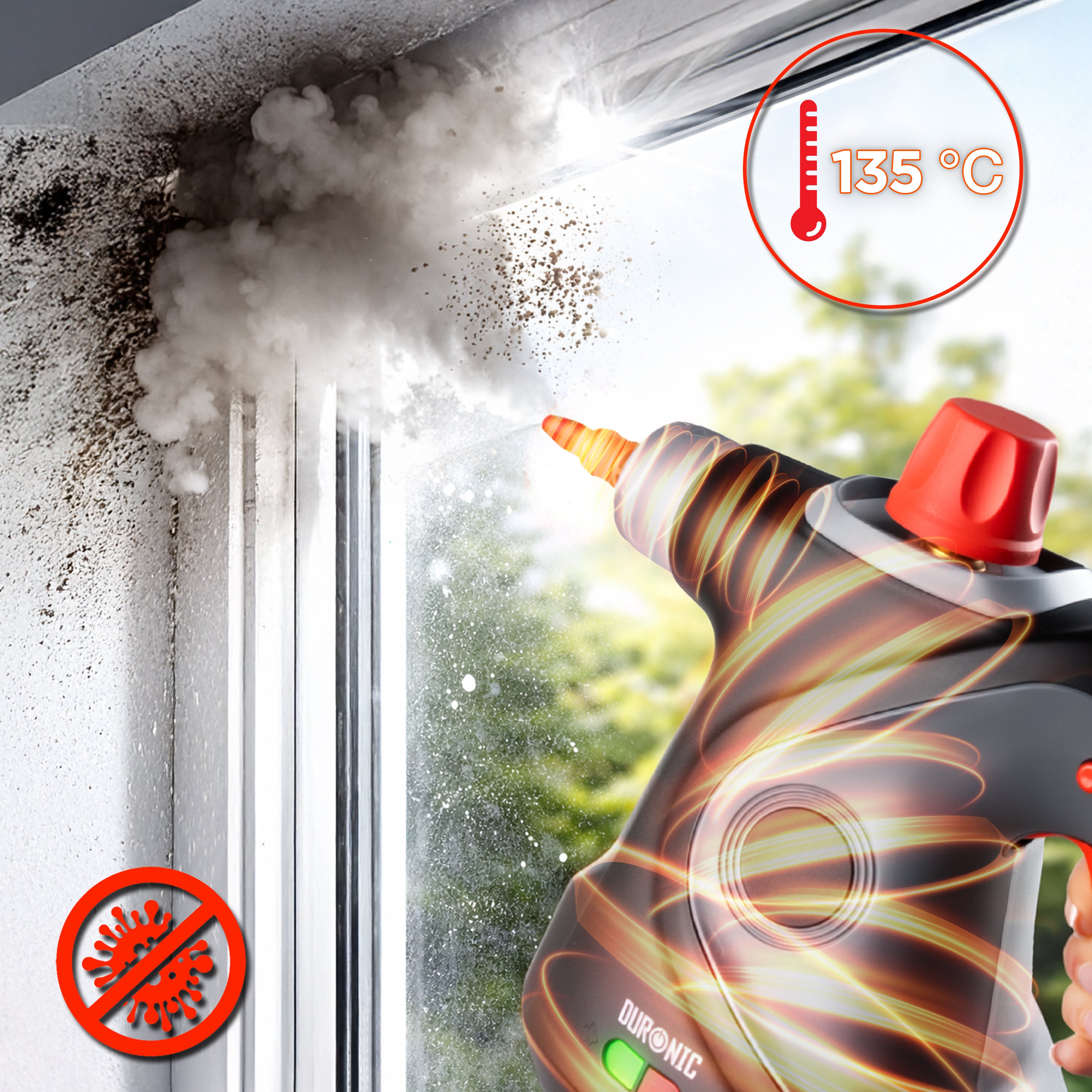 Duronic SC32 BK Pulitore a Vapore Portatile 1050W con Serbatoio 350 ml, Pulizia a Vapore Multifunzione Senza Detergenti per Divani Tessuti Fughe Doccia Forno Cucina Vetri Finestre Auto Nero