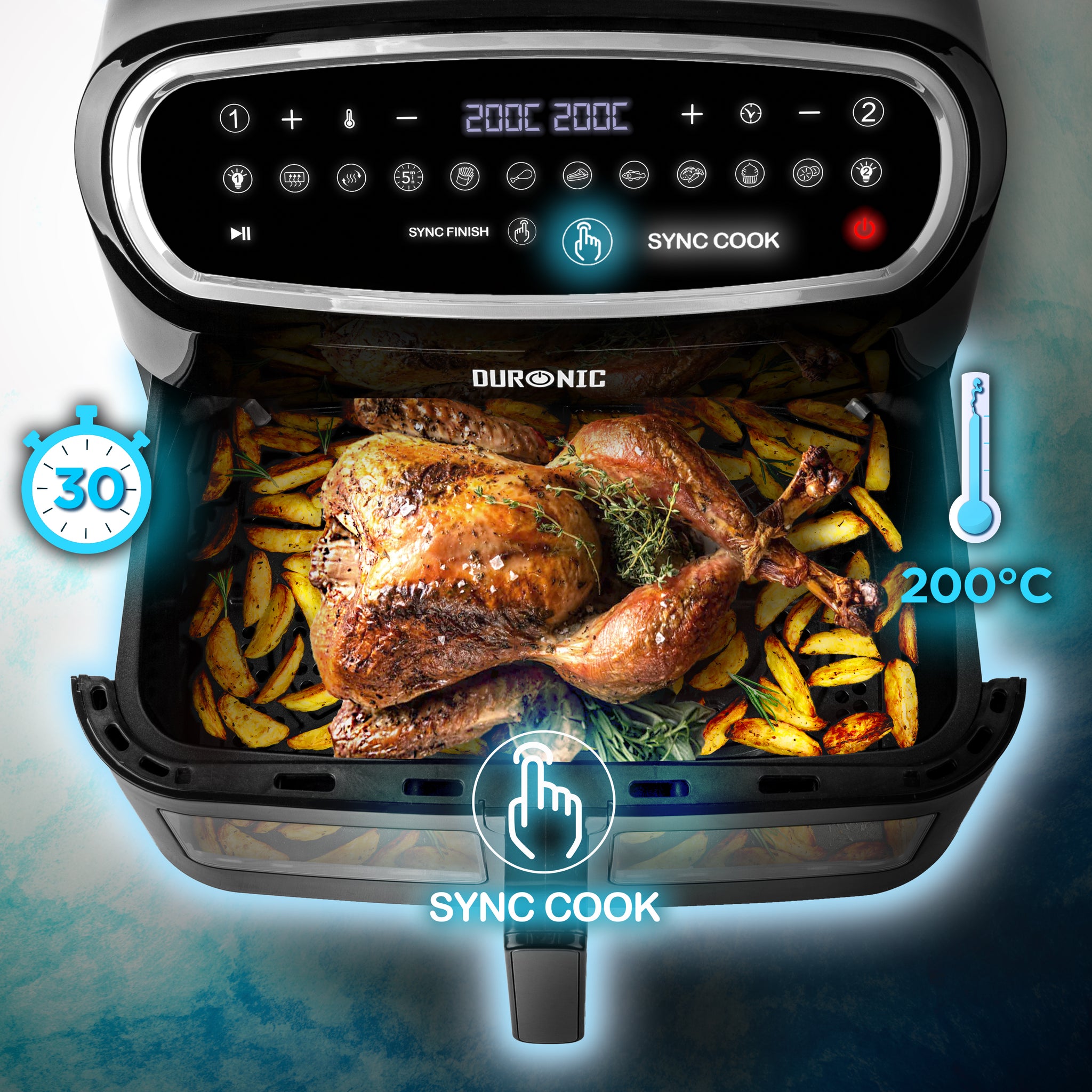 Duronic AF14 BK Friggitrice ad Aria extra grande Air Fryer 2400W Cestello da 10L Friggitrice senza olio 10in1 Friggitrice ad aria calda con finestra di controllo Friggitrice