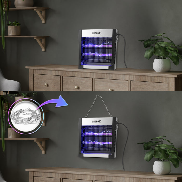 Duronic FK2X4 Lampada Antizanzare Elettrica UV-A 8W Zanzariera Elettrica | Doppia Lunghezza d'Onda UV Ammazza Mosche Elettrico da Interno con Vaschetta Estraibile e Catena per Casa, Cucina e Ufficio
