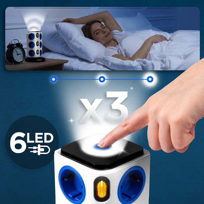 Duronic ET12L Multipresa Torre 3680W con 12 Prese Schuko, 3 USB, Luce LED Notturna Touch, Ciabatta Elettrica Verticale, Protezione Sovraccarico, Cavo 1.8m, Torre Multipresa USB Casa Ufficio Gaming TV