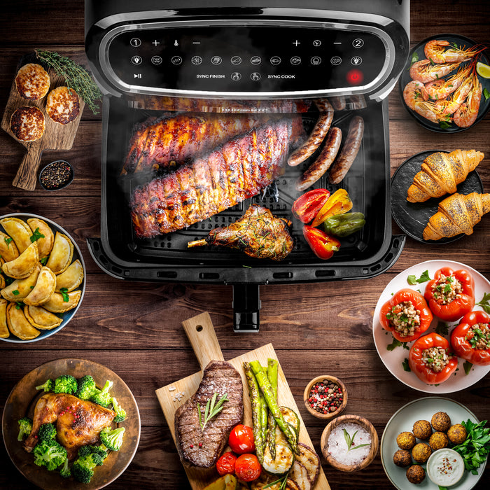 Duronic AFD1 Cassetto grand per friggitrice ad aria Duronic AF24 | Vassoio di cottura 10L | Contenitore per friggitrice ad aria a doppia zona | Canina sana per tutta la famiglia | Opzione Sync Cook