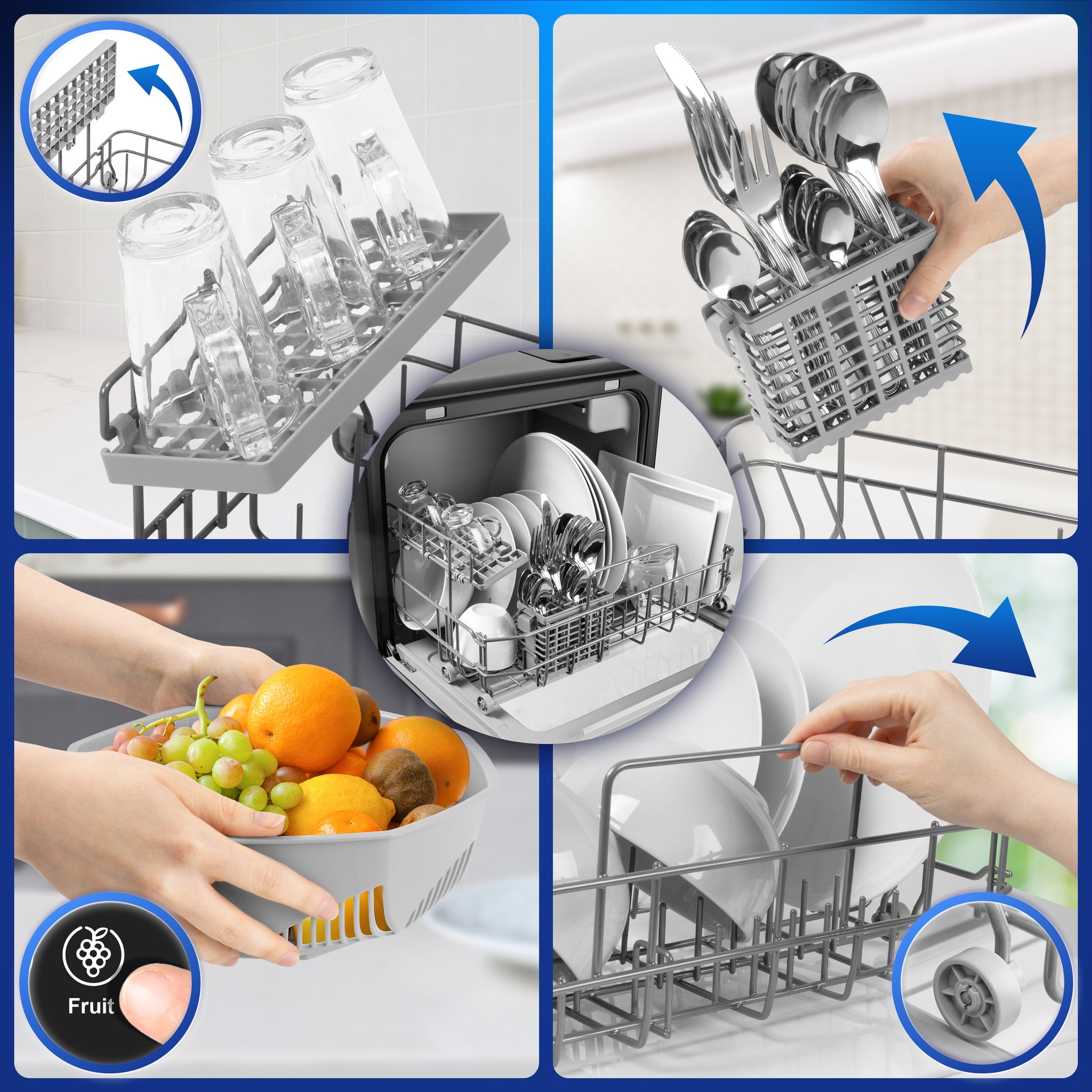 Duronic DW10 BK Lavastoviglie Compatta da Tavolo 1050W, Mini Lavastoviglie Portatile Salvaspazio con Serbatoio Acqua, 5 Programmi Eco Rapido Intensivo Asciugatura, LED Touch per Piccola Cucina Camper