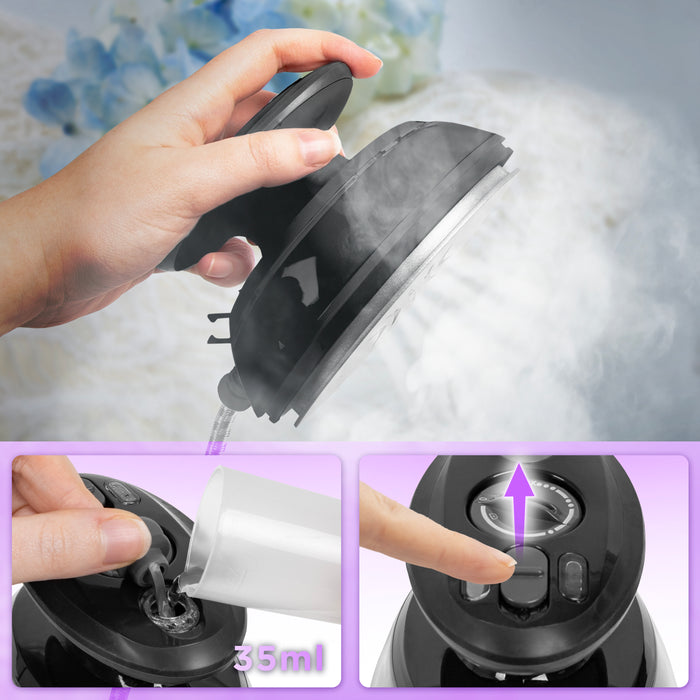 Duronic SI3 BK Mini Ferro da Stiro | Ferro da Viaggio a Vapore 400W | Serbatoio 35ml | Steamer Portatile con Base d’appoggio e borsello da Viaggio | per lavori di Cucito, Quilting | Nero