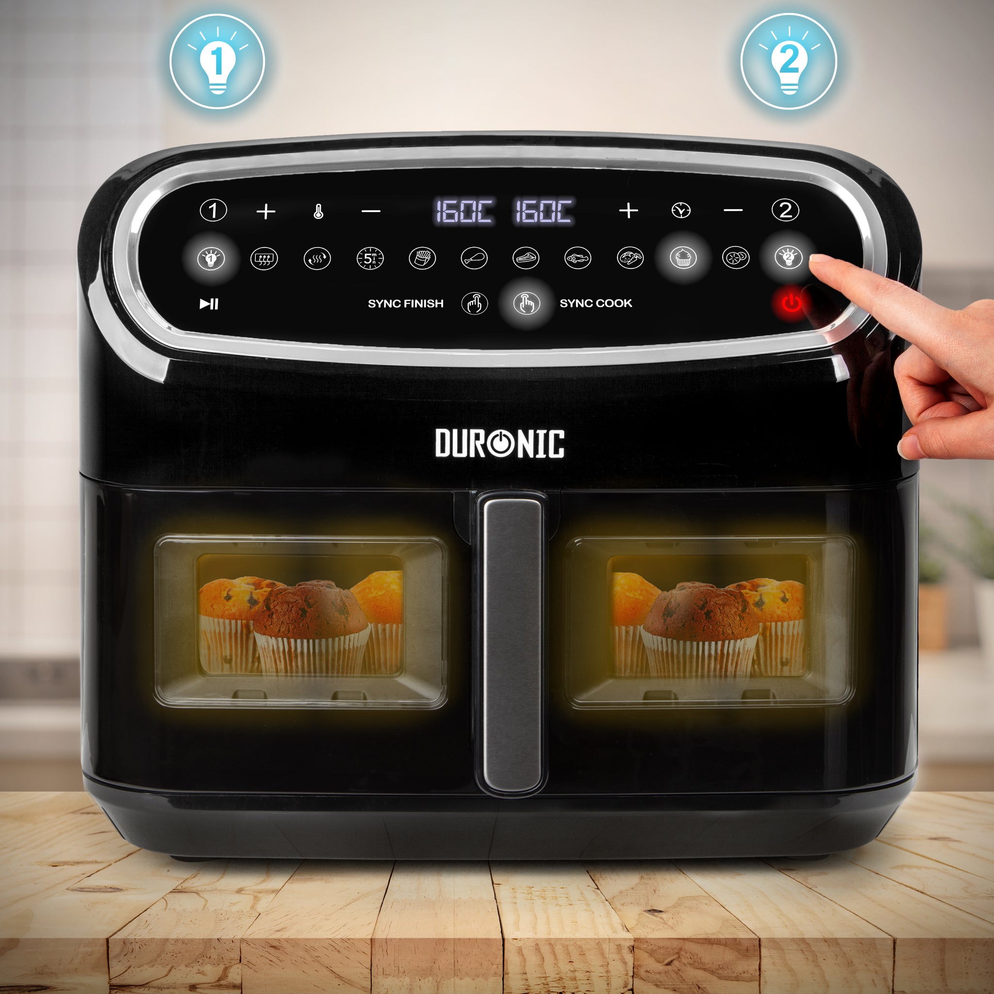 Duronic AF14 BK Friggitrice ad Aria extra grande Air Fryer 2400W Cestello da 10L Friggitrice senza olio 10in1 Friggitrice ad aria calda con finestra di controllo Friggitrice