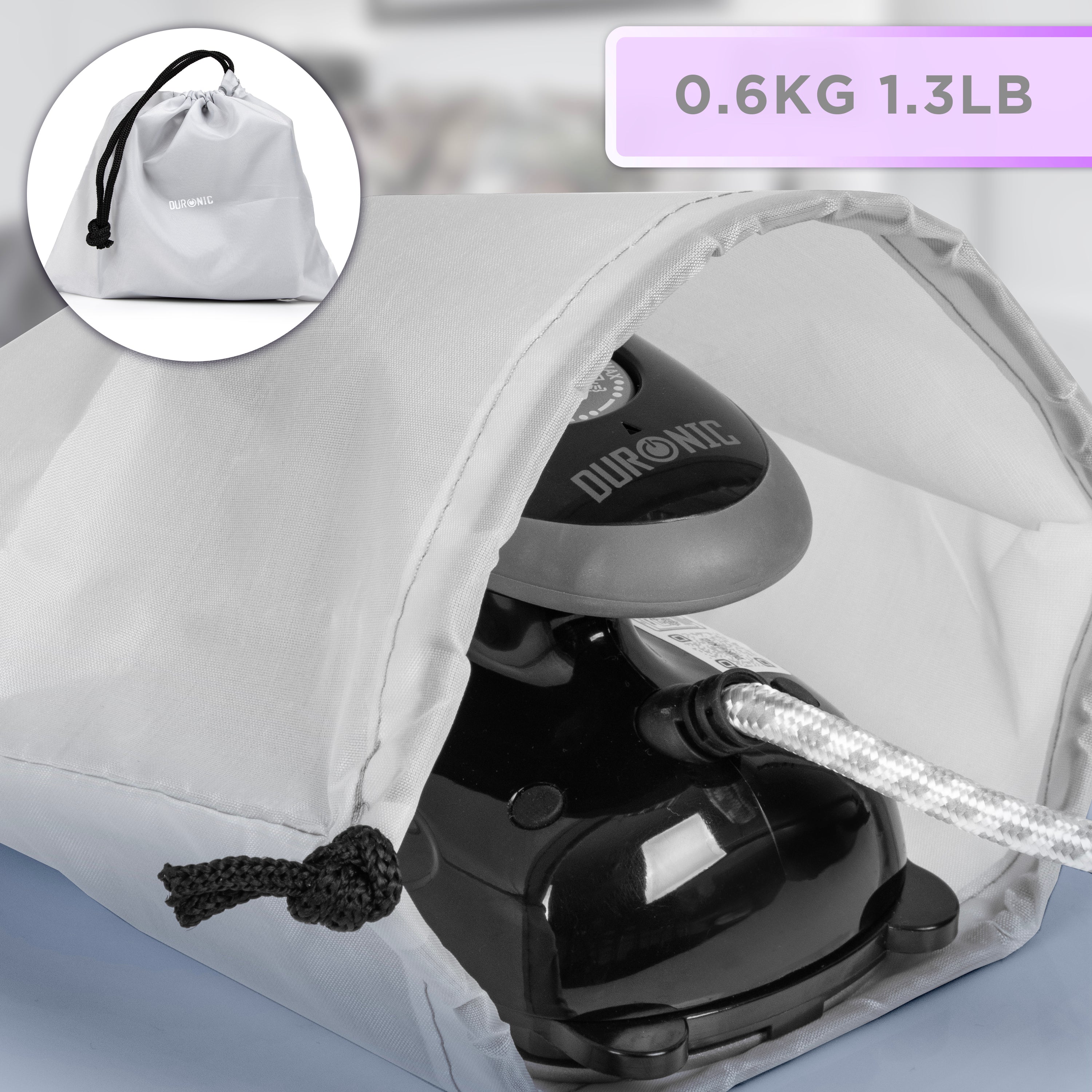 Duronic SI2 BK Mini Ferro da Stiro, Ferro da viaggio a vapore 375 W, Serbatoio 50ml, Steamer portatile con spazzola e borsello da viaggio, Ferro a vapore per lavori di cucito, quilting, Bianco (Copy)