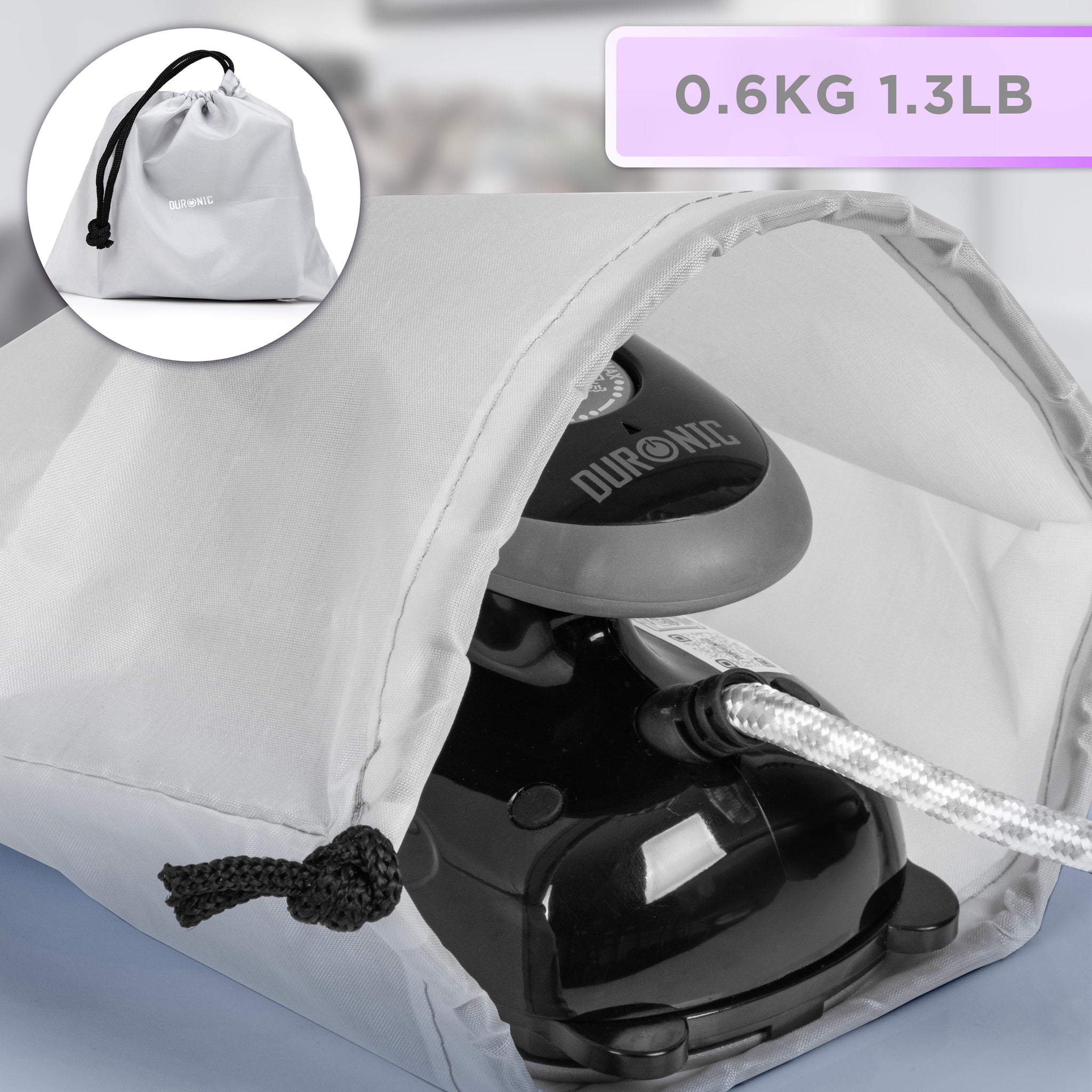 Duronic SI2 BK Mini Ferro da Stiro, Ferro da viaggio a vapore 375 W, Serbatoio 50ml, Steamer portatile con spazzola e borsello da viaggio, Ferro a vapore per lavori di cucito, quilting, Bianco (Copy)