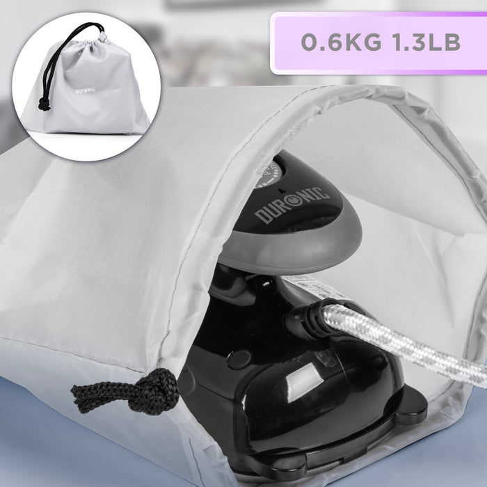 Duronic SI2 BK Mini Ferro da Stiro, Ferro da viaggio a vapore 375 W, Serbatoio 50ml, Steamer portatile con spazzola e borsello da viaggio, Ferro a vapore per lavori di cucito, quilting, Bianco (Copy)