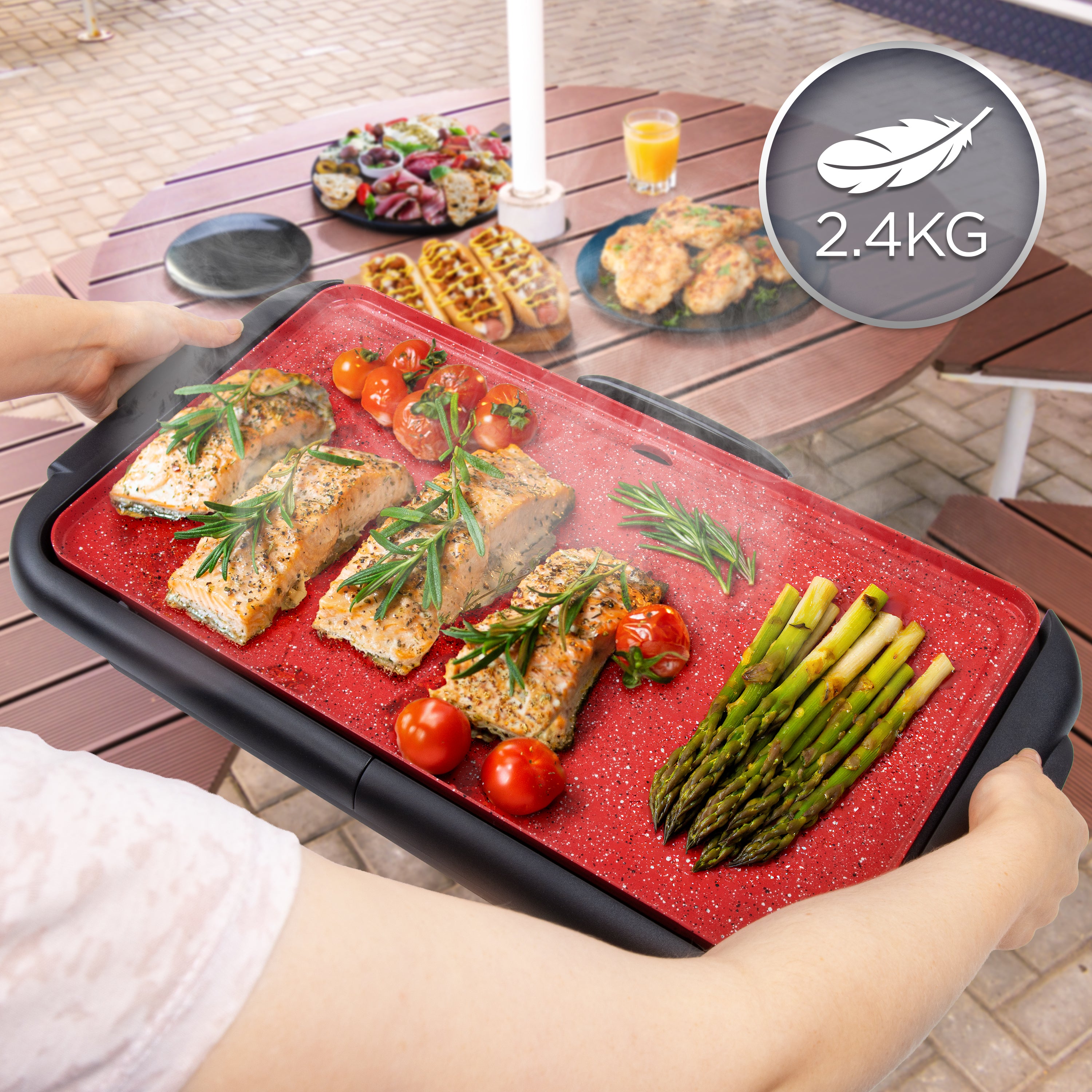 Duronic GP25 Piastra elettrica Antiaderente 2000W Vassoio Scaldavivande, Griglia XL in Ceramica al Titanio, Termostato Regolabile e Removibile Grill fino a 225°C Plancha nero