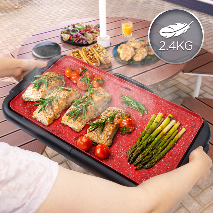 Duronic GP25 Piastra elettrica Antiaderente 2000W Vassoio Scaldavivande, Griglia XL in Ceramica al Titanio, Termostato Regolabile e Removibile Grill fino a 225°C Plancha nero