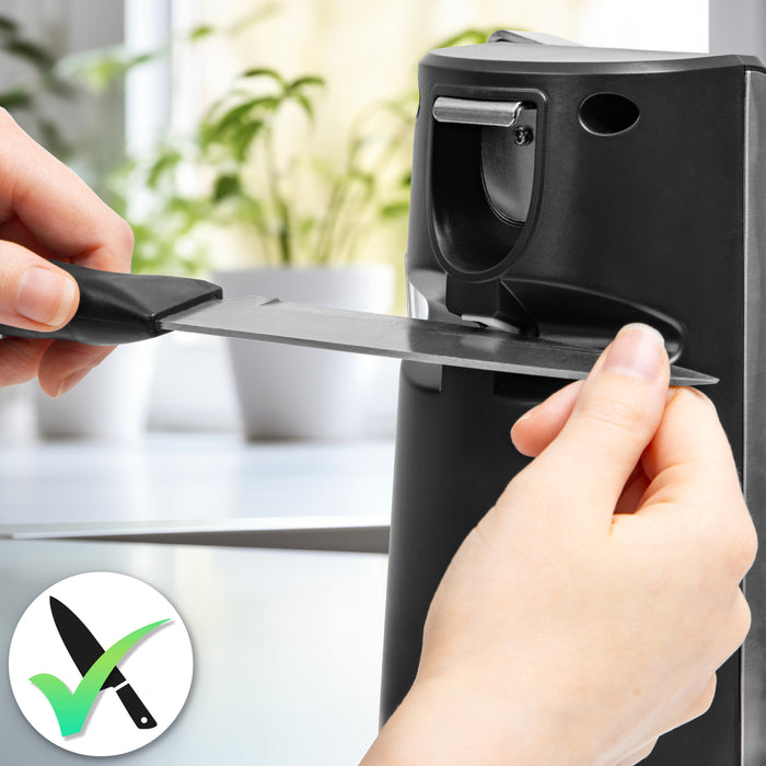 Duronic CO60 Apriscatole Elettrico 50W Automatico, Apri Lattine da Tavolo con Arresto Automatico, Affilacoltelli Integrato, Apribottiglie e Decapsulatore, Can Opener, Facile per Anziani
