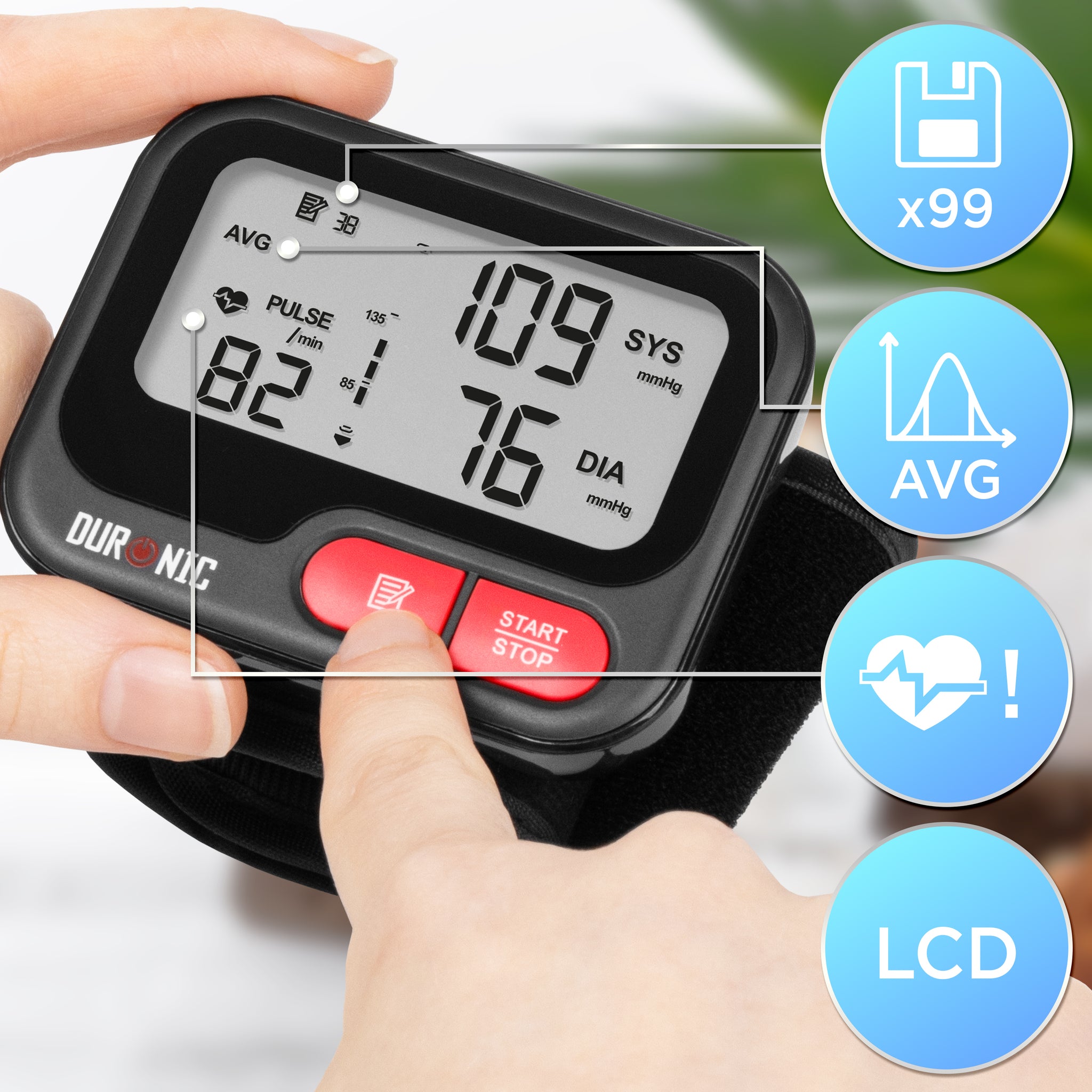 Duronic BPM65 BK Misuratore Pressione da Polso Digitale Automatico, Sfigmomanometro Portatile, Display Retroilluminato, Memoria, Rilevazione Aritmie, Misura Pressione Arteriosa, Battito, Nero