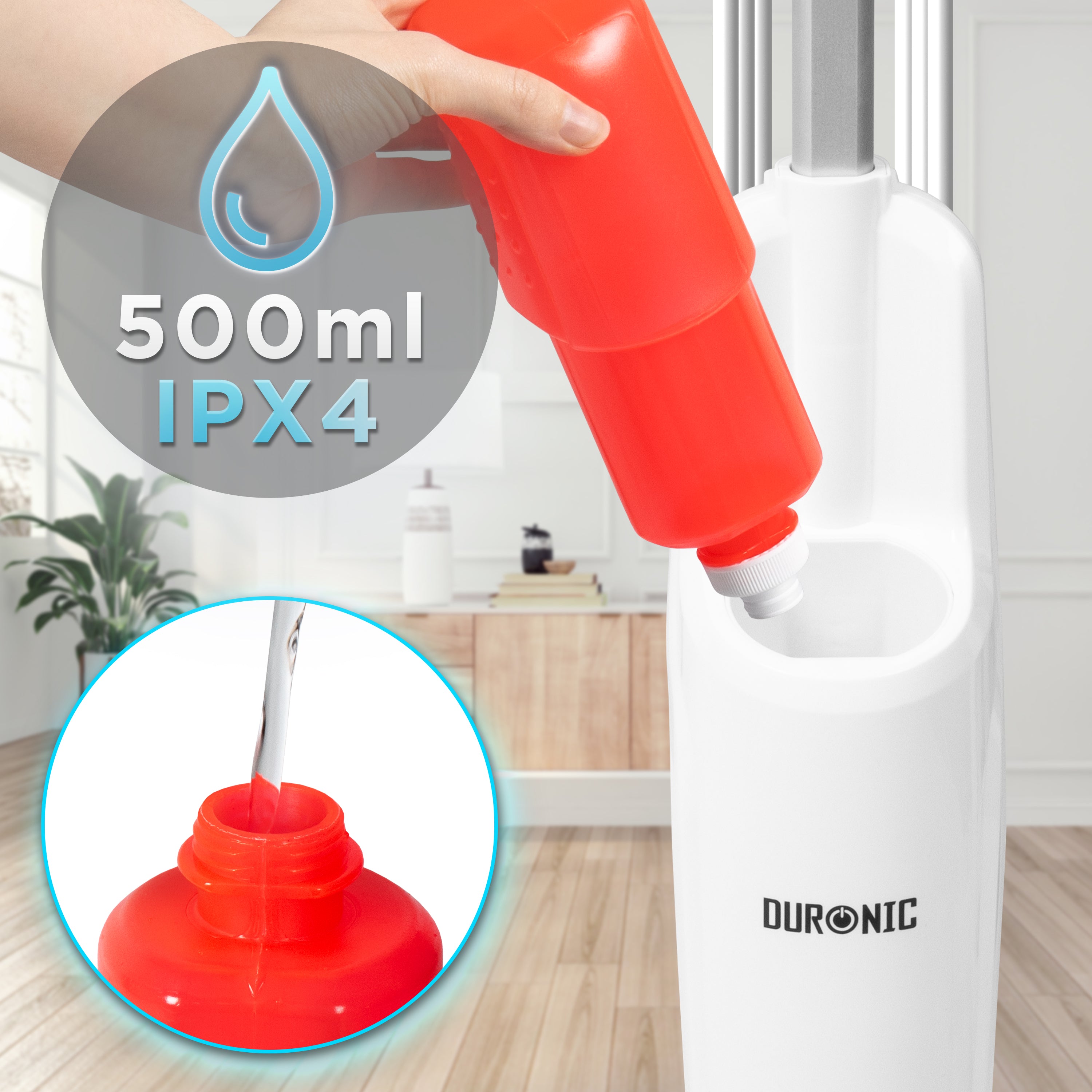 Duronic STM15 WE Scopa a Vapore 1500W, Lavapavimenti Senza Detergenti, Pulitore a Vapore per Pavimenti e Tappeti, Serbatoio 500 ml, Igienizza ed Elimina Batteri, Cavo 7 m, Bianco