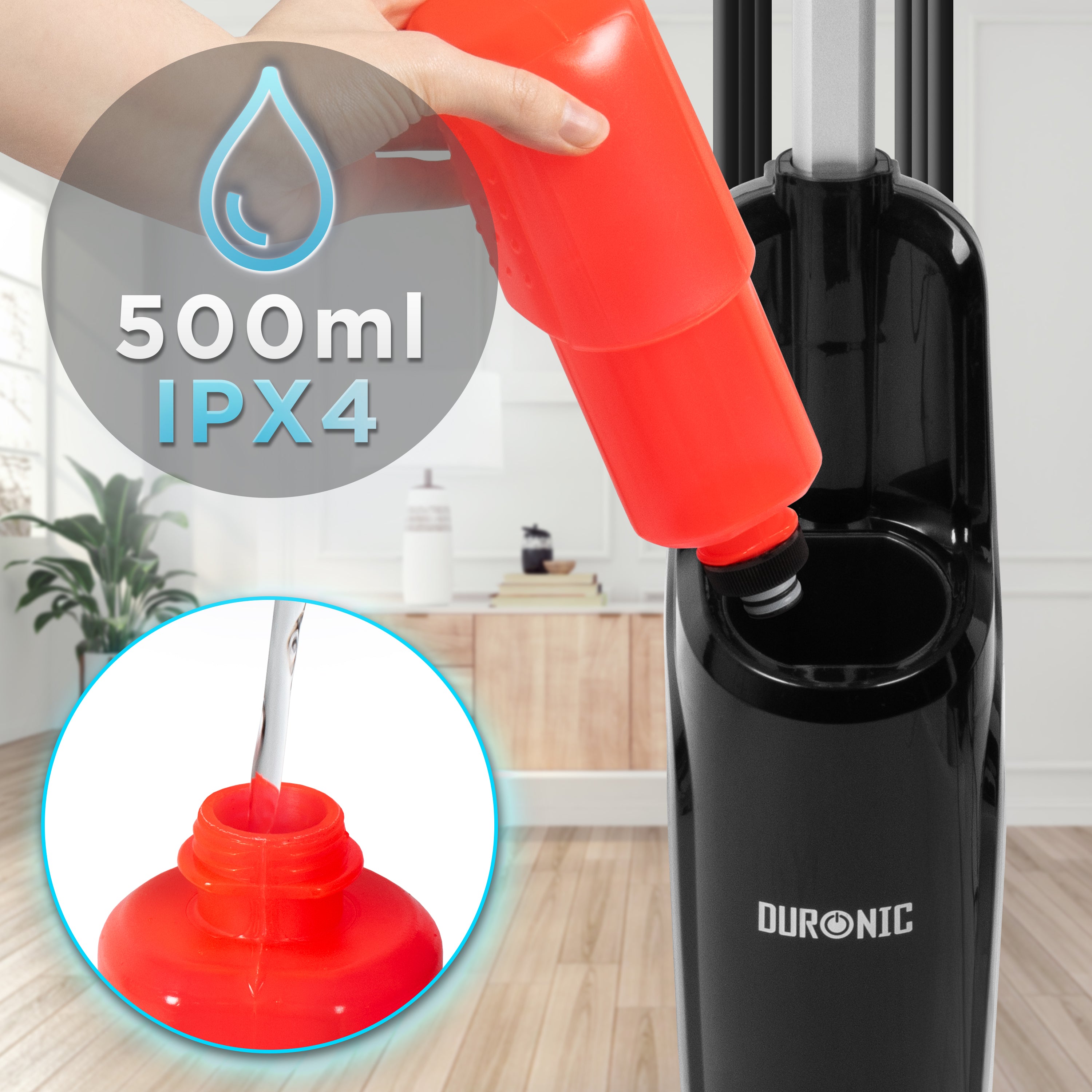 Duronic STM15 BK Scopa a Vapore 1500W, Lavapavimenti Senza Detergenti, Pulitore a Vapore per Pavimenti e Tappeti, Serbatoio 500 ml, Igienizza ed Elimina Batteri, Cavo 7 m, Nero