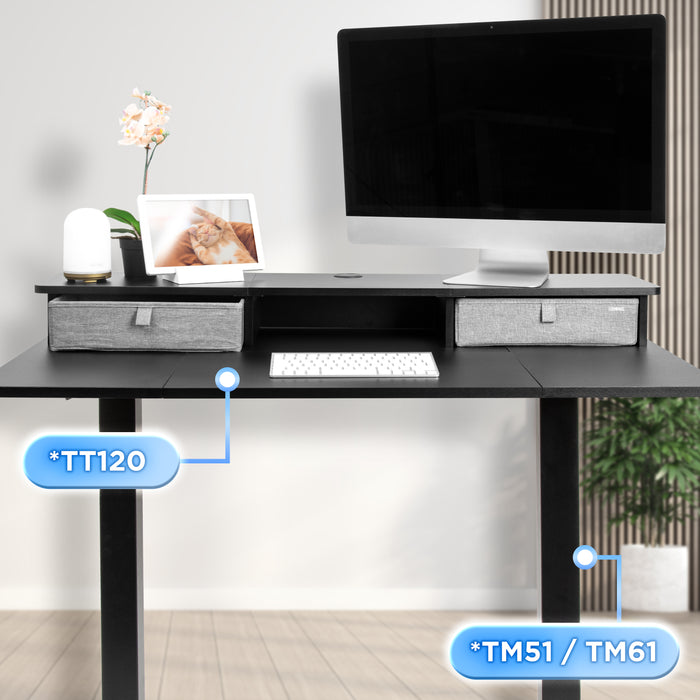 Duronic DD3 BK 120 cm Desk Top Nero con 2 cassetti |Compatibile con tutti i Desk Top da 120 cm | Accessorio per scrivania | Professionale estetico e organizzato | Superficie per sollevare lo schermo