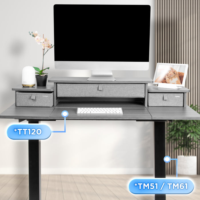 Duronic DD4 GY 120 cm Desk Top Grigio con 3 cassetti |Compatibile con tutti i Desk Top da 120 cm | Accessorio per scrivania | Professionale estetico e organizzato | Superficie per sollevare lo schermo