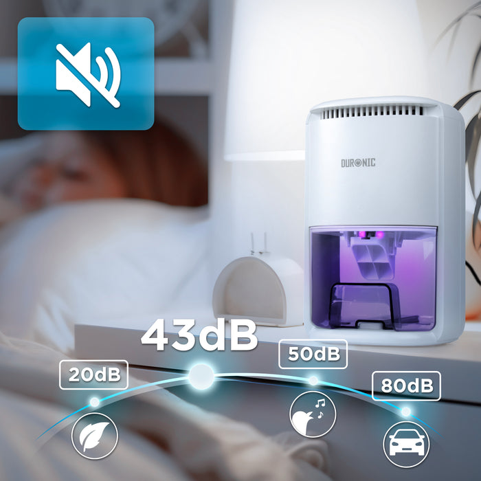 Duronic DH07 WE Mini Deumidificatore 22,5W 1L con Timer e Spegnimento Automatico, Deumidificatore Elettrico Compatto per Camera da Letto, Bagno e Casa, Anti Muffa, Condensa, Allergie e Umidità, Bianco