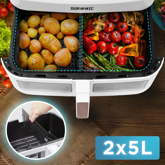 Duronic AFD1 WE Cassetto grande per friggitrice ad aria AF14, AF24 e AF34, Vassoio di cottura 10L, Contenitore per friggitrice ad aria, Carne sana per tutta la famiglia, Opzione Sync Cook, Bianco