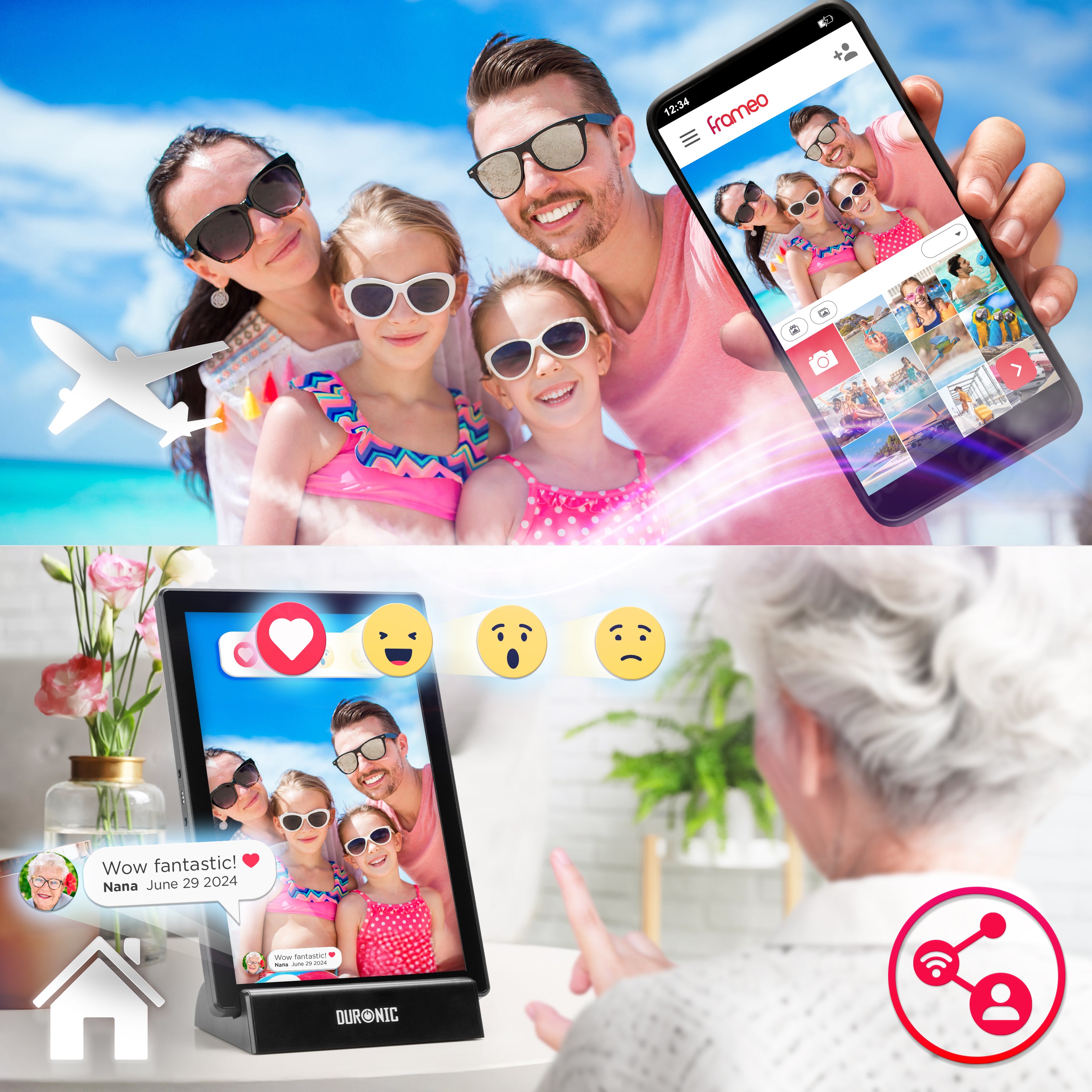 Cornice Digitale Duronic PF1D 10.1 Pollici – 32GB, Frameo, Wi-Fi, Touch Screen E Batteria Integrata (Nera)