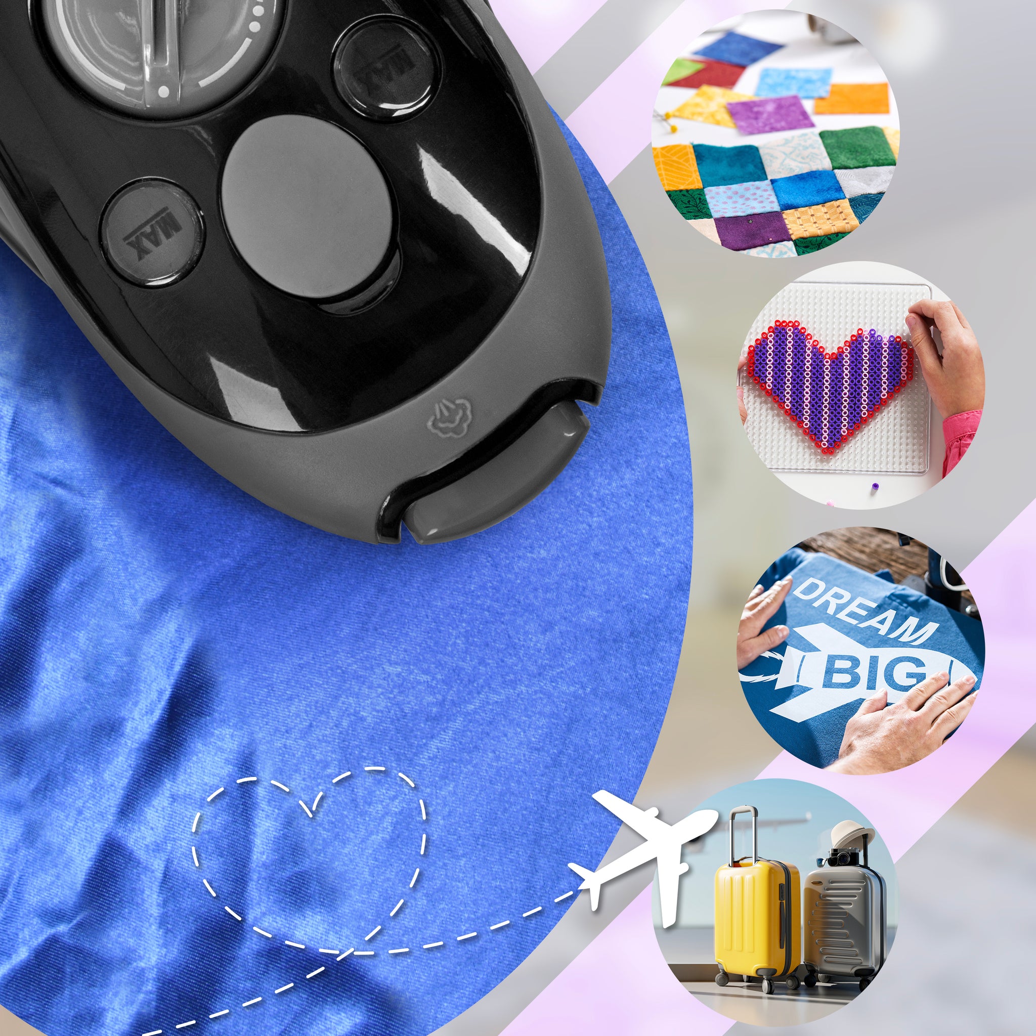 Duronic SI2 BK Mini Ferro da Stiro, Ferro da viaggio a vapore 375 W, Serbatoio 50ml, Steamer portatile con spazzola e borsello da viaggio, Ferro a vapore per lavori di cucito, quilting, Bianco (Copy)