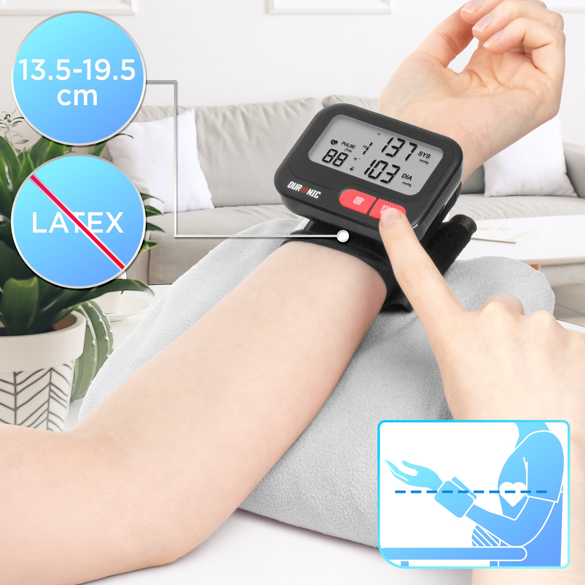 Duronic BPM65 BK Misuratore Pressione da Polso Digitale Automatico, Sfigmomanometro Portatile, Display Retroilluminato, Memoria, Rilevazione Aritmie, Misura Pressione Arteriosa, Battito, Nero
