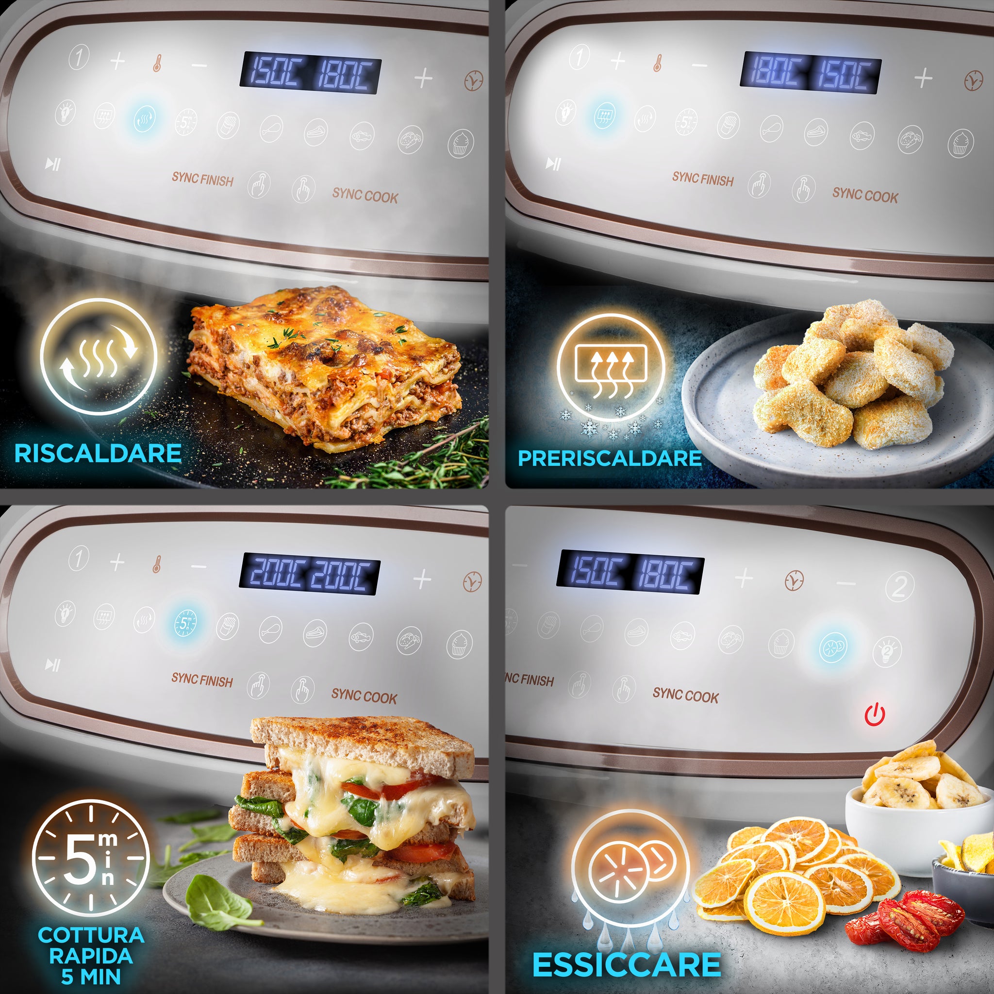 Duronic AF34 WE Friggitrice ad Aria extra grande, Air Fryer 2400W, 2 cestelli da 5L e 1 Cestello da 10L, Friggitrice senza olio 10in1, Friggitrice ad aria calda con finestra di controllo, Friggitrice