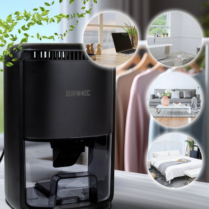 Duronic DH07 BK Mini Deumidificatore 22,5W 1L con Timer e Spegnimento Automatico, Deumidificatore Elettrico Compatto per Camera da Letto, Bagno e Casa, Anti Muffa, Condensa, Allergie e Umidità, Nero