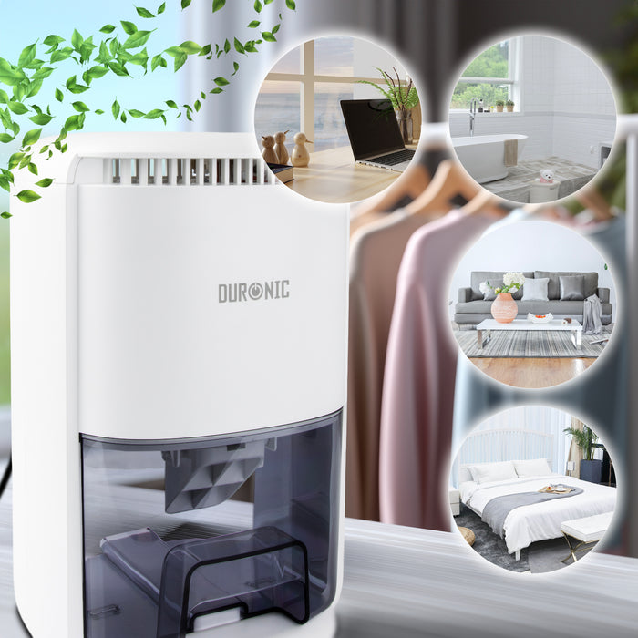 Duronic DH07 WE Mini Deumidificatore 22,5W 1L con Timer e Spegnimento Automatico, Deumidificatore Elettrico Compatto per Camera da Letto, Bagno e Casa, Anti Muffa, Condensa, Allergie e Umidità, Bianco