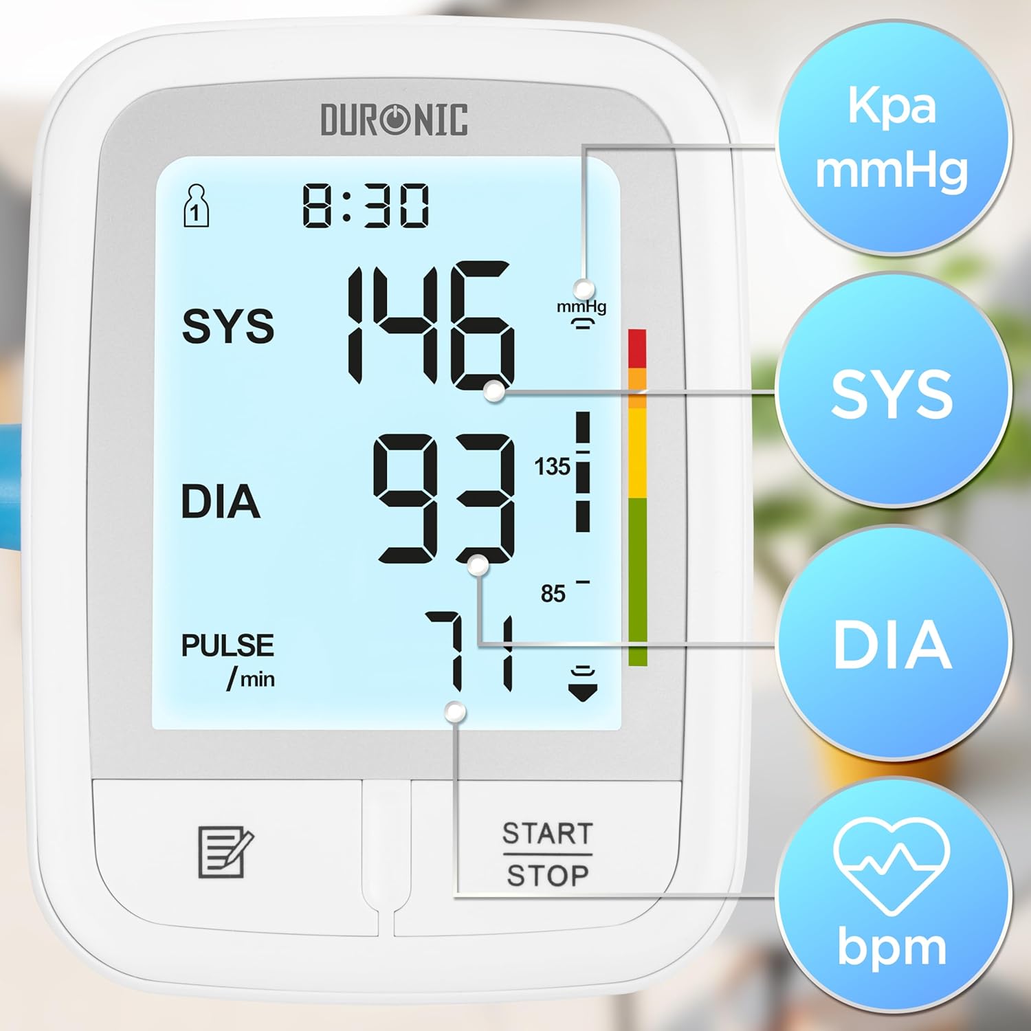 Duronic BPM95 Misuratore di Pressione da Braccio Digitale, Sfigmomanometro Automatico con Bracciale Regolabile, Memoria e Rilevazione Aritmie, 4 Batterie AA Incluse, Preciso e Facile da Usare