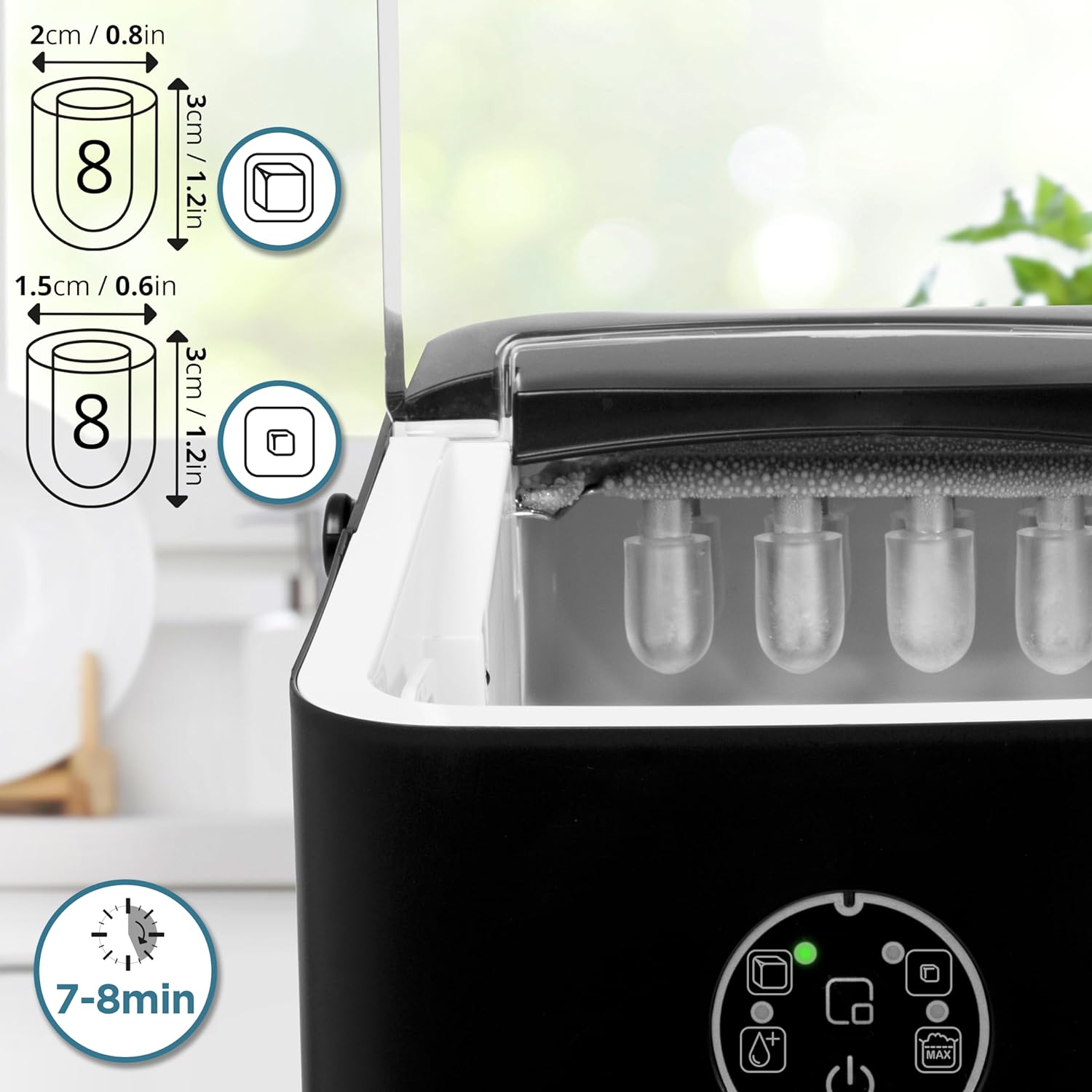 Duronic ICM12 BK Macchina per cubetti di ghiaccio 120W | 12 kg in 24h | Ghiaccio pronto in 7 min | Funzione autopulente | Serbatoio da 1 L Paletta inclusa | Maniglia per trasporto