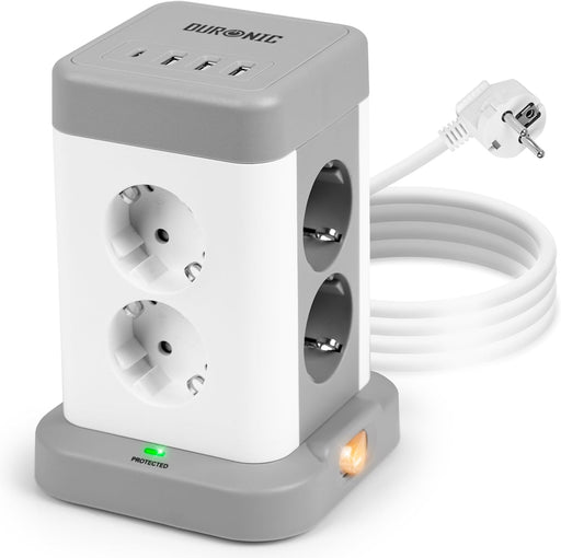Duronic ET8C Torre Elettrica da 3680 W|8 prese di corrente e 3 prese USB A e 1 presa USB C| Spina UE tipo C| Uscita USB A: 5 V, 2.4 A Uscita USB C: 5 V, 3 A| Ingresso USB: 100-250 V, 50/60 Hz