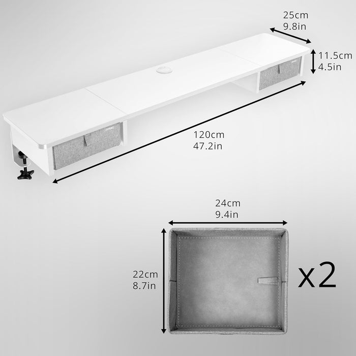 Duronic DD2 WE 120 cm DeskTop Bianco con 2 cassetti | Compatibile con tutti i Desk Top da 120 cm | Accessorio per scrivania | Professionale estetico e organizzato | Superficie per sollevare lo schermo