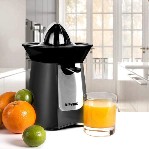 Duronic JE6 BK Spremiagrumi elettrico 100W, Estrattore, Spremiagrumi automatico con filtro, Spremitore con 2 coni, per succo di arancia limone lime pompelmo, Beccuccio anti-goccia