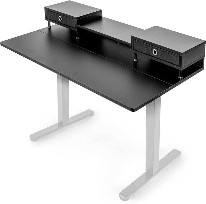 Duronic DD1 BK Piano scrivania | Ripiano scrivania 120x60x1,9cm | Con supporti monitor e cassetti | Compatibile con telai da scrivania Piano di lavoro per ufficio ergonomico