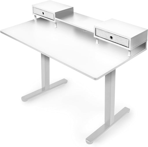 Duronic DD1 WE Piano scrivania | Ripiano scrivania 120x60x1,9cm | Con supporti monitor e cassetti | Compatibile con telai da scrivania Piano di lavoro per ufficio ergonomico