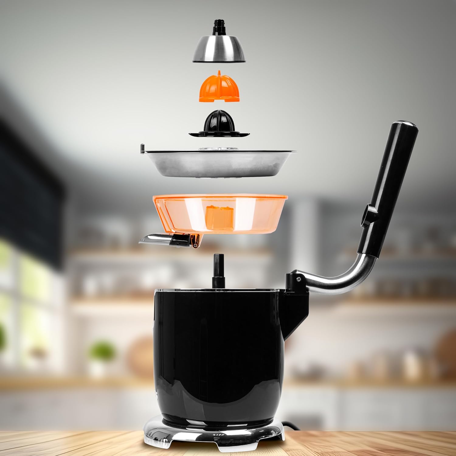 Duronic JE605 Spremiagrumi elettrico 600W, Estrattore inox 400ml, Spremiagrumi con leva e filtro regolabile, Spremitore per agrumi con 2 coni, per succo di arancia limone lime pompelmo