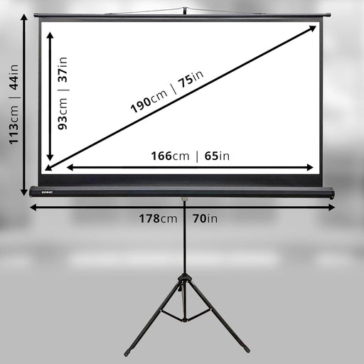 Duronic TPS75/169 schermo di proiezione opaco, per case, uffici, scuole, teatri e cinema, con treppiede| Schermo da 75” – area proiettata 166 x 93| Montabile a parete o a soffitto