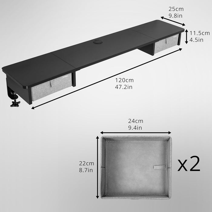 Duronic DD2 BK 120 cm Desk Top Nero con 2 cassetti | Compatibile con tutti i Desk Top da 120 cm | Accessorio per scrivania | Professionale estetico e organizzato | Superficie per sollevare lo schermo