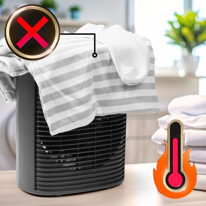 Duronic HV32 BK Stufetta Elettrica Portatile 2000W, Termoventilatore Compatto Silenzioso, 3 Modalità, Termostato Regolabile, Protezione Anti-Ribaltamento, Mini Heater per Casa e Ufficio