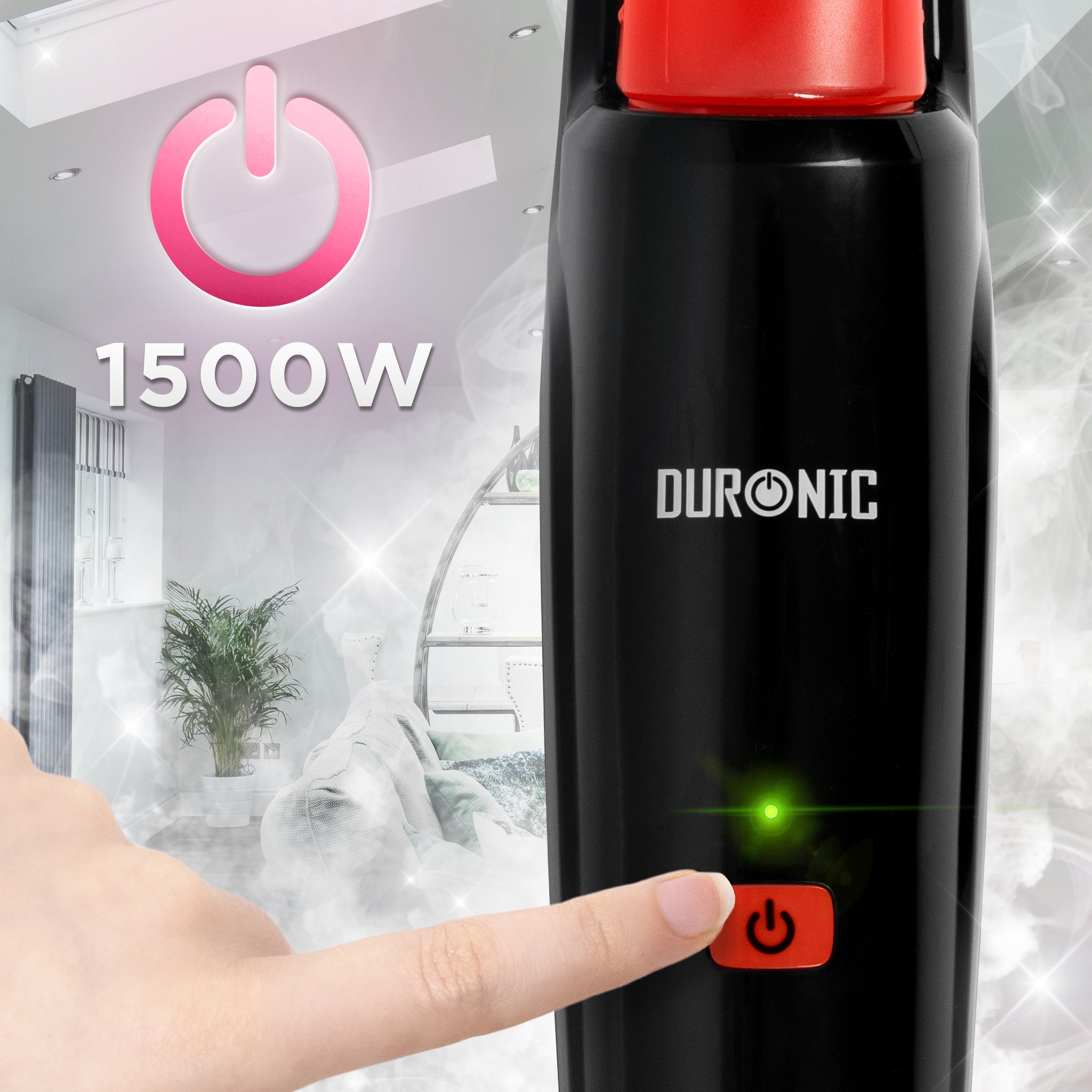 Duronic STM15 BK Scopa a Vapore 1500W, Lavapavimenti Senza Detergenti, Pulitore a Vapore per Pavimenti e Tappeti, Serbatoio 500 ml, Igienizza ed Elimina Batteri, Cavo 7 m, Nero