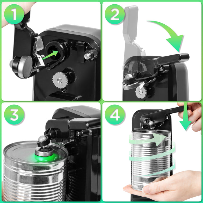 Duronic CO40 BK Apriscatole Elettrico 50W Automatico, Apri Lattine da Tavolo con Arresto Automatico, Affilacoltelli Integrato, Apribottiglie e Decapsulatore, Can Opener, Coperchio