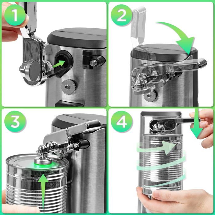 Duronic CO60 Apriscatole Elettrico 50W Automatico, Apri Lattine da Tavolo con Arresto Automatico, Affilacoltelli Integrato, Apribottiglie e Decapsulatore, Can Opener, Facile per Anziani