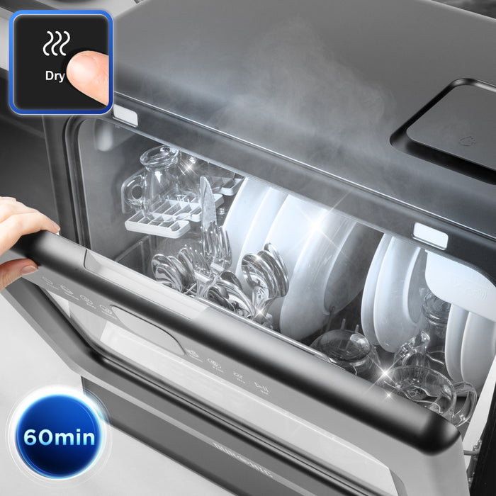 Duronic DW10 BK Lavastoviglie Compatta da Tavolo 1050W, Mini Lavastoviglie Portatile Salvaspazio con Serbatoio Acqua, 5 Programmi Eco Rapido Intensivo Asciugatura, LED Touch per Piccola Cucina Camper