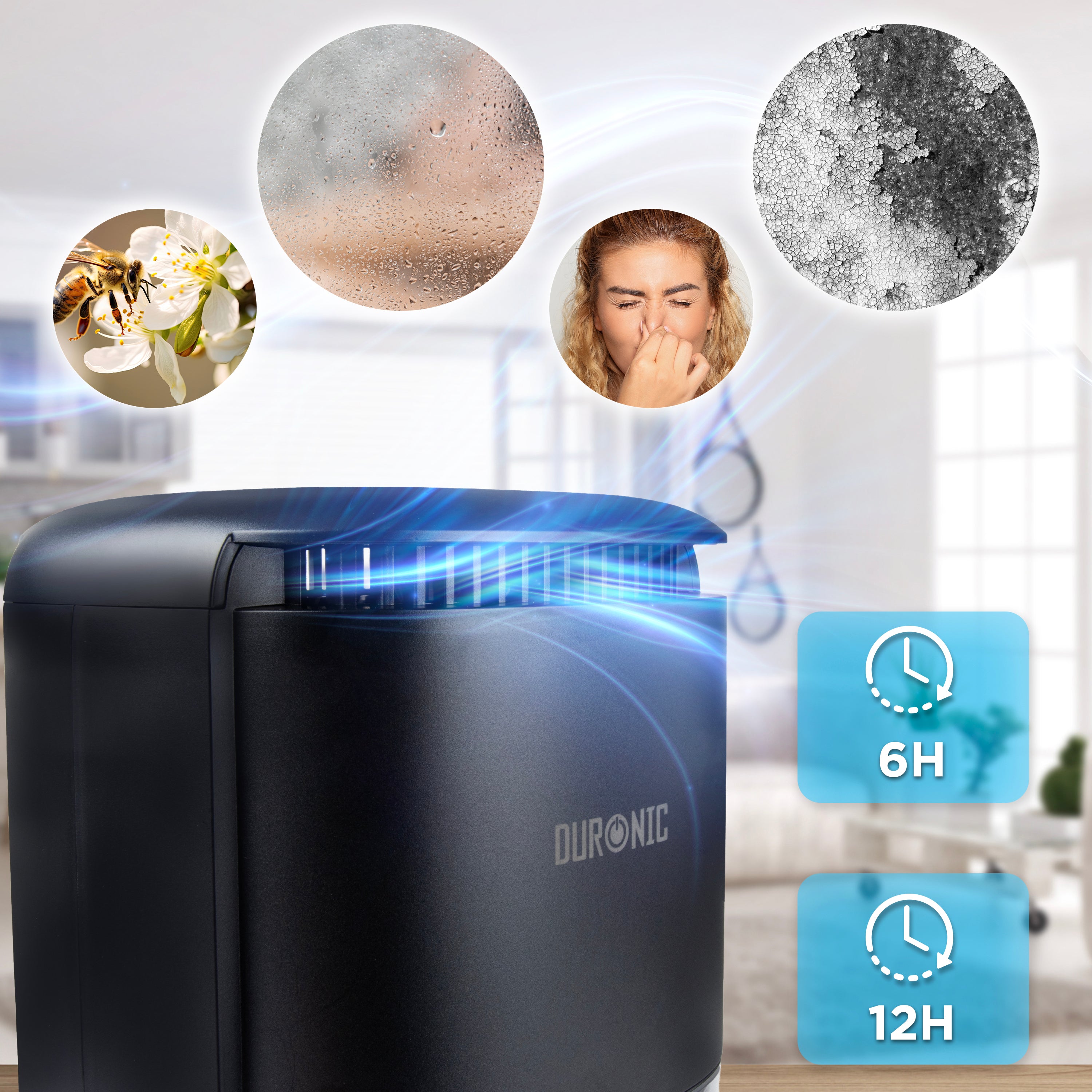 Duronic DH07 BK Mini Deumidificatore 22,5W 1L con Timer e Spegnimento Automatico, Deumidificatore Elettrico Compatto per Camera da Letto, Bagno e Casa, Anti Muffa, Condensa, Allergie e Umidità, Nero