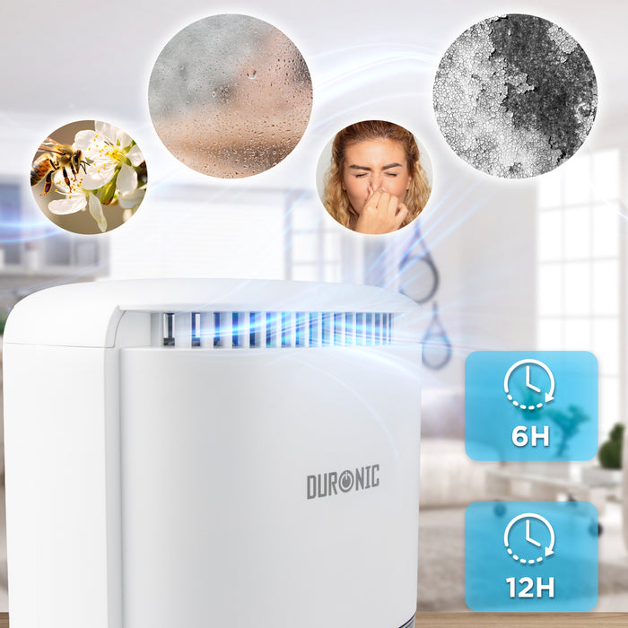 Duronic DH07 WE Mini Deumidificatore 22,5W 1L con Timer e Spegnimento Automatico, Deumidificatore Elettrico Compatto per Camera da Letto, Bagno e Casa, Anti Muffa, Condensa, Allergie e Umidità, Bianco