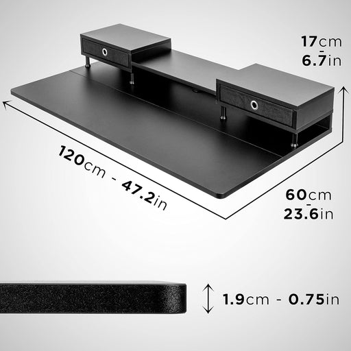 Duronic DD1 BK Piano Scrivania Nero con cassetti in tessuto| Dimensioni 60 x 120 x 17 cm| Da installare su telai di 120 cm | Ottimizzazione dello spazio| Professionale estetico e organizzato