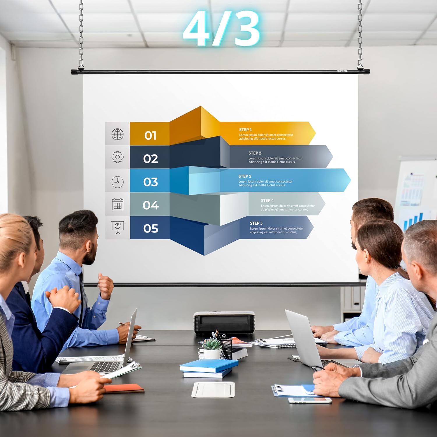 Duronic BPS90 16:9 Telo Proiettore 90 pollici, Schermo per proiettore, Telo da proiezione interno esterno, Home theater cinema Full HD 3D 4K, Schermo di proiezione anti pieghe per casa ufficio scuola